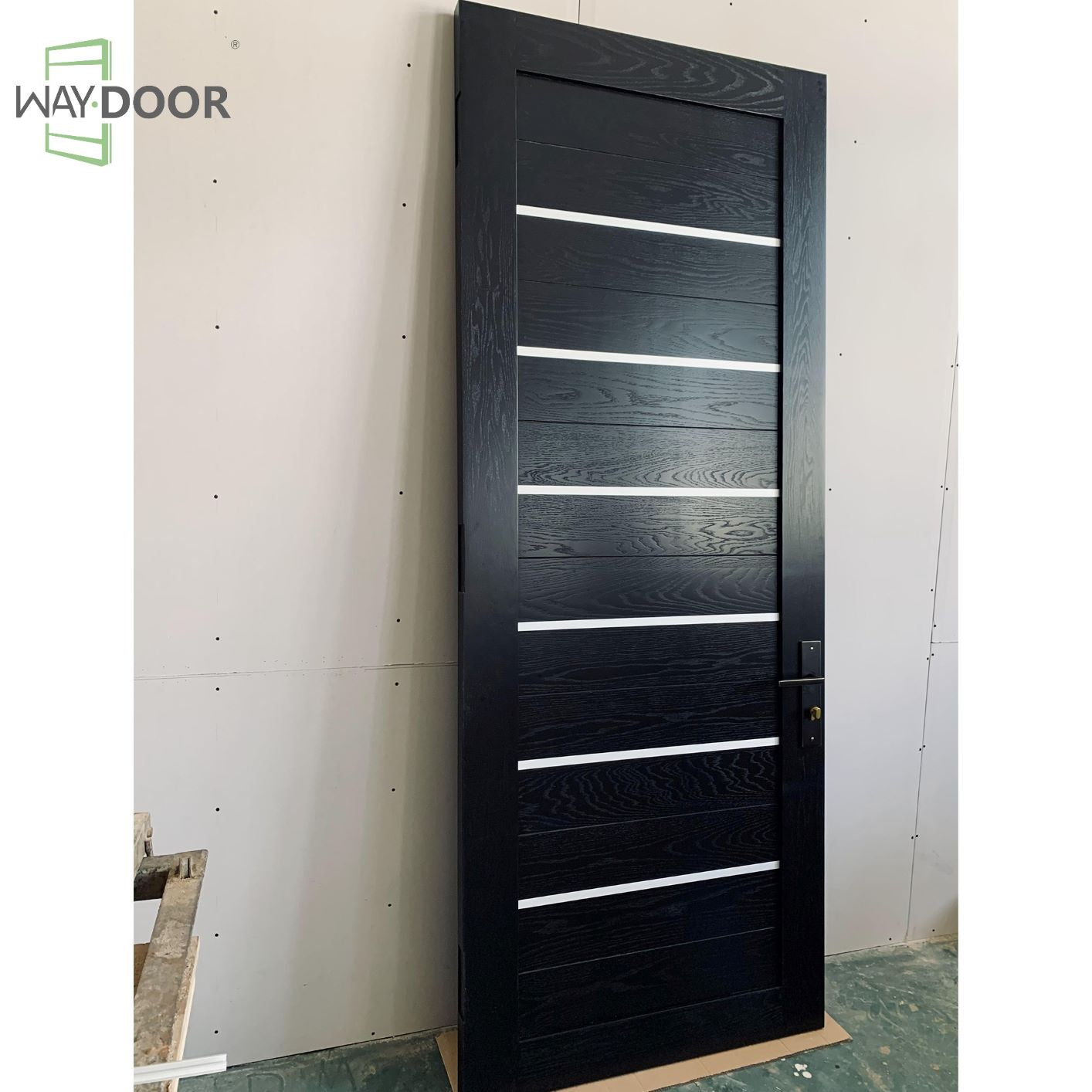 Horizontal Inlay Black Solid Wood Interior Door