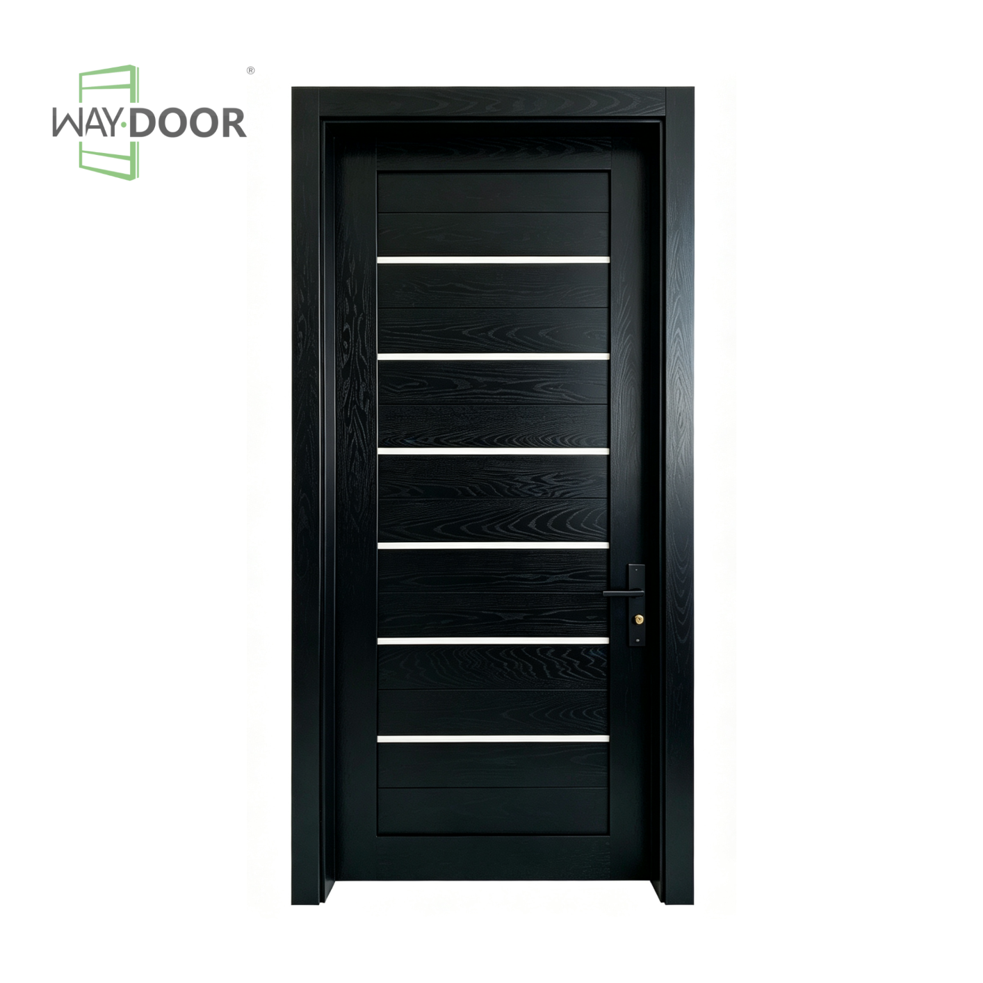 Horizontal Inlay Black Solid Wood Interior Door