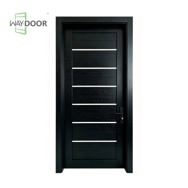 Horizontal Inlay Black Solid Wood Interior Door