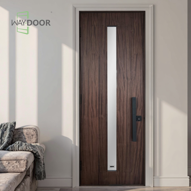 Custom Solid Wood Interior Door with Tempered Glass