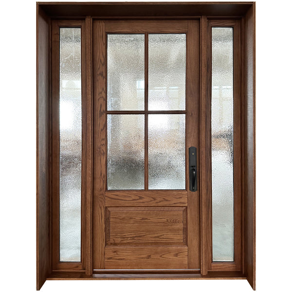 4 Lites Red Oak Front Wood Door With Sidelite