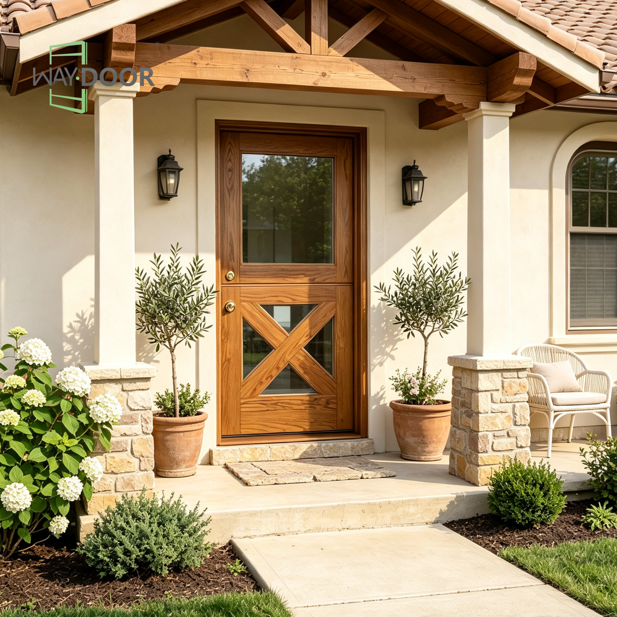 Light French Country X-Panel Dutch Oak Entry Door