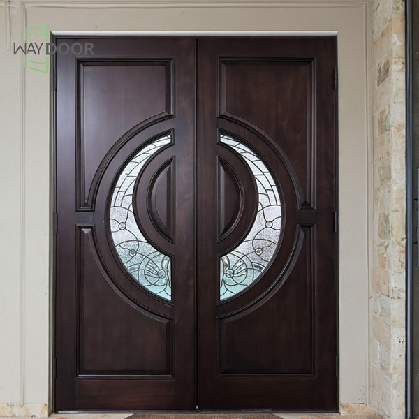 Luxury Modern Solid Wood Double Doors with Glass Panels