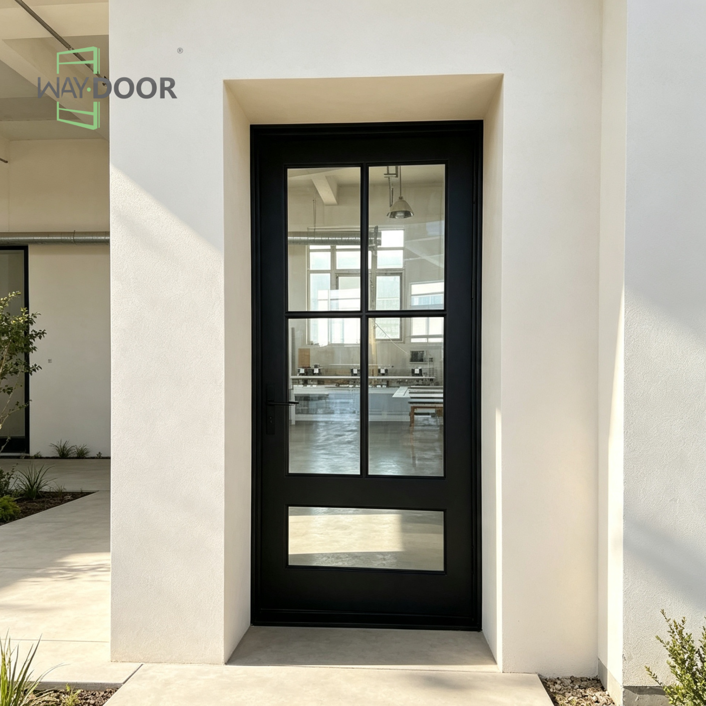 Matte Black 5-Lite Glass Solid Wood Hinged Front Door
