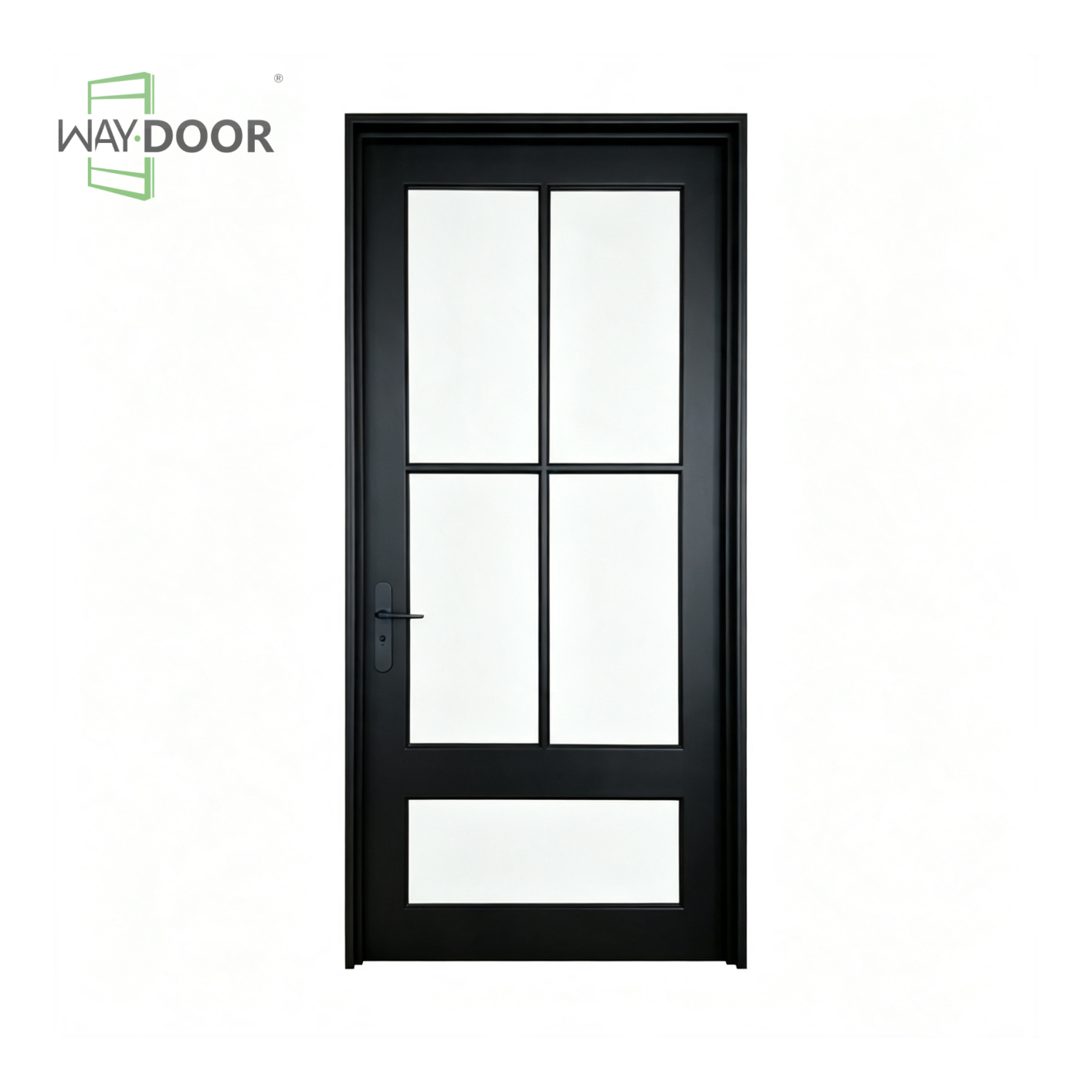 Matte Black 5-Lite Glass Solid Wood Hinged Front Door