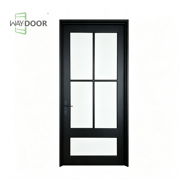 Matte Black 5-Lite Glass Solid Wood Hinged Front Door