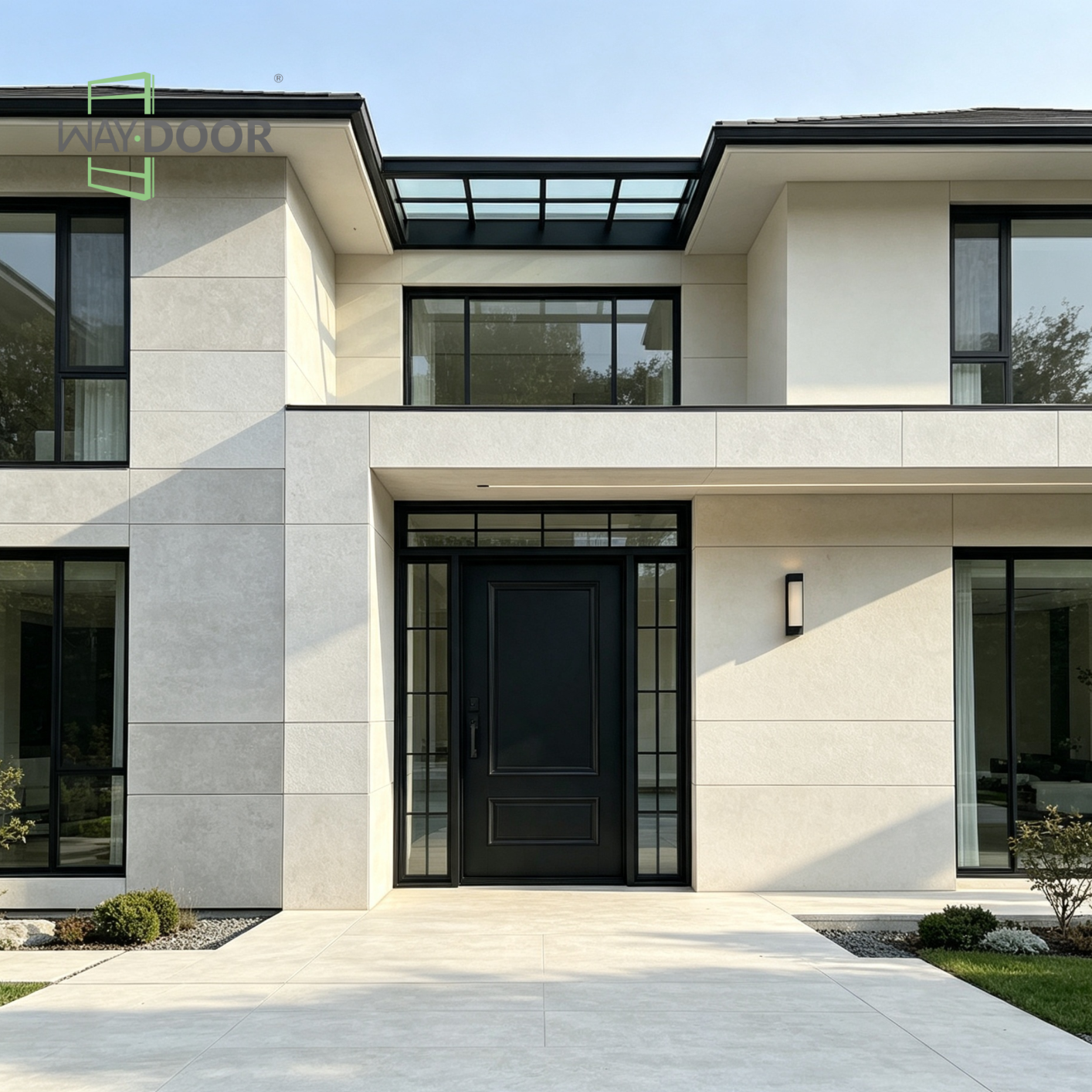 Matte Black Milled‑Panel Solid Wood Entry Door Set