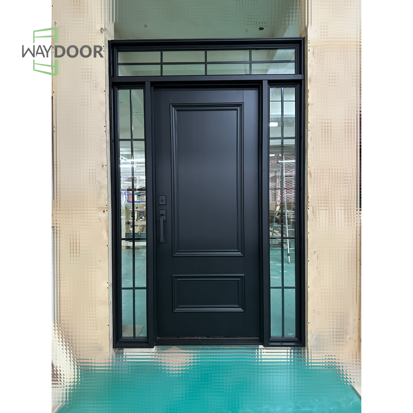 Matte Black Milled‑Panel Solid Wood Entry Door Set