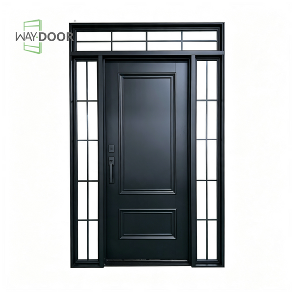 Matte Black Milled‑Panel Solid Wood Entry Door Set