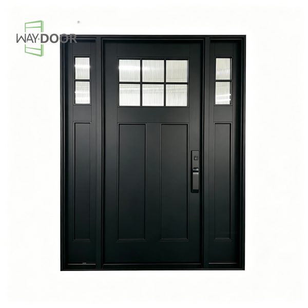 Matte Black Solid Wood Exterior Entry Door with Sidelites