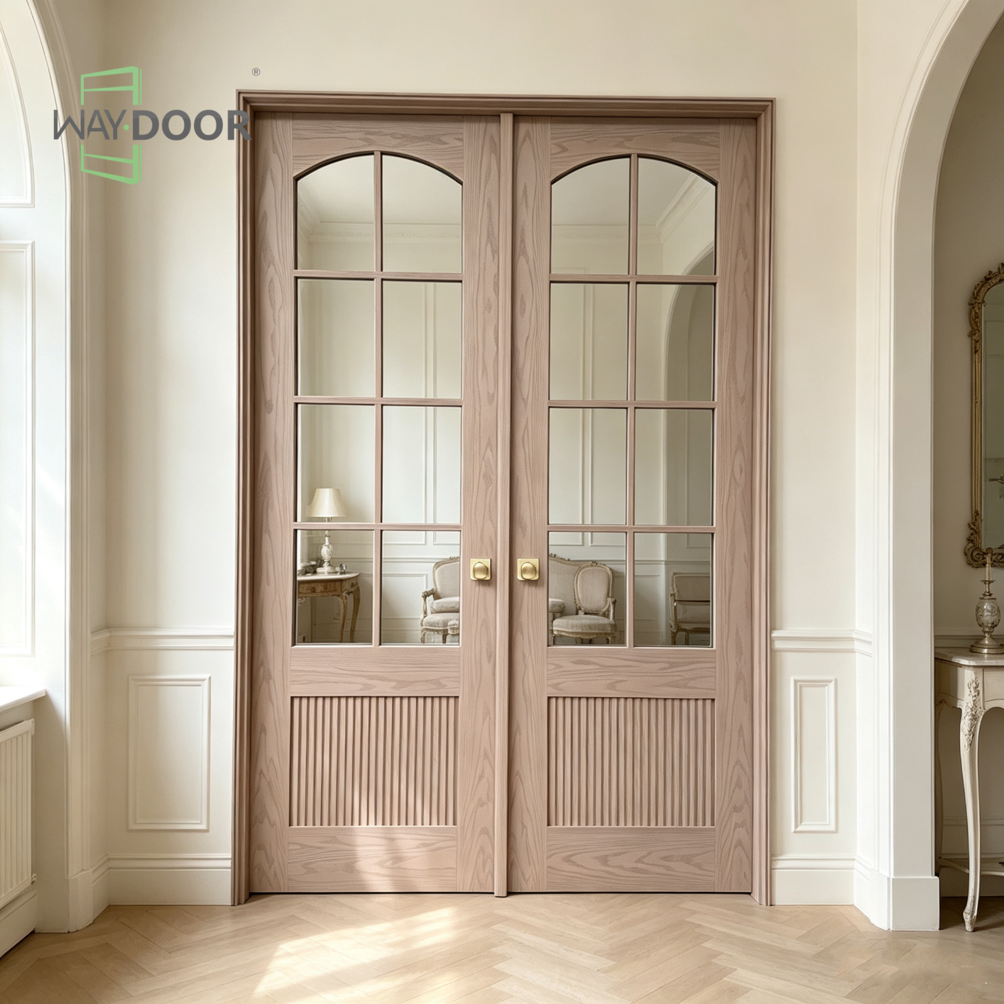Mid-Century Fluted Arched Glass Double Interior Door