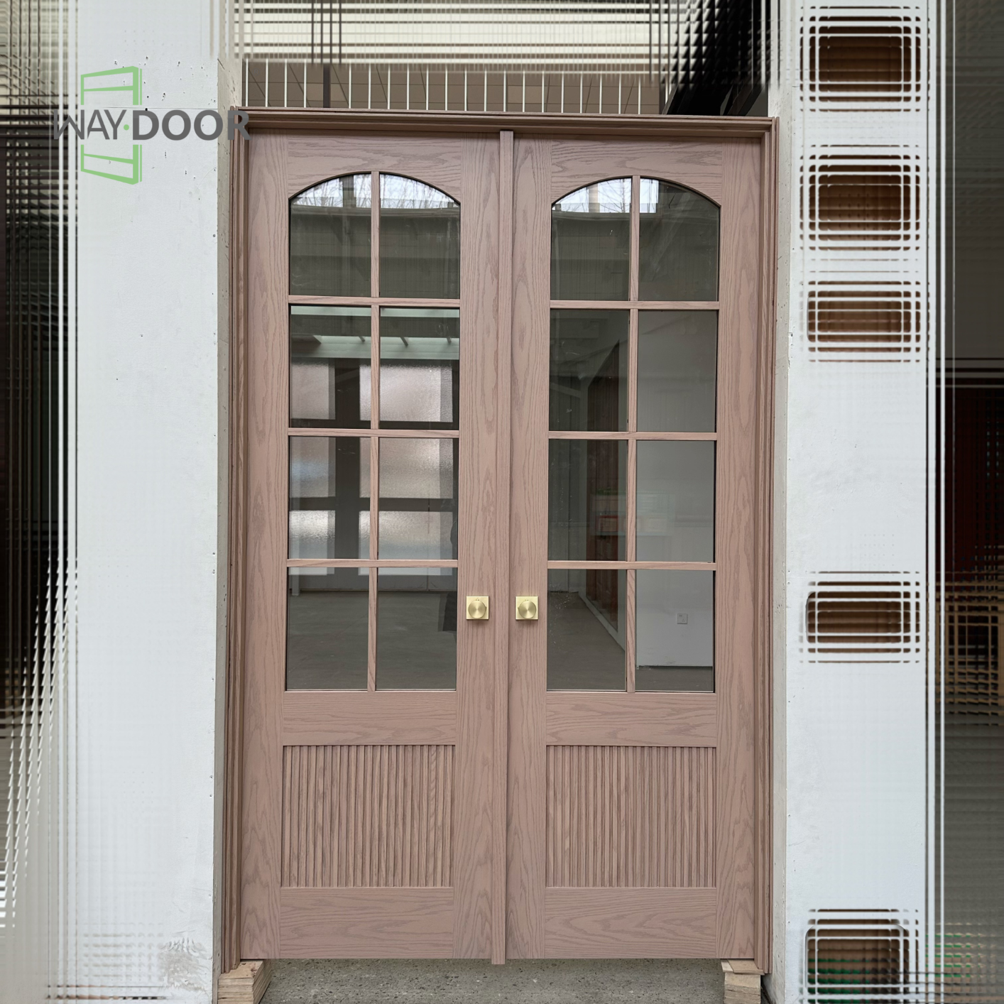 Mid-Century Fluted Arched Glass Double Interior Door