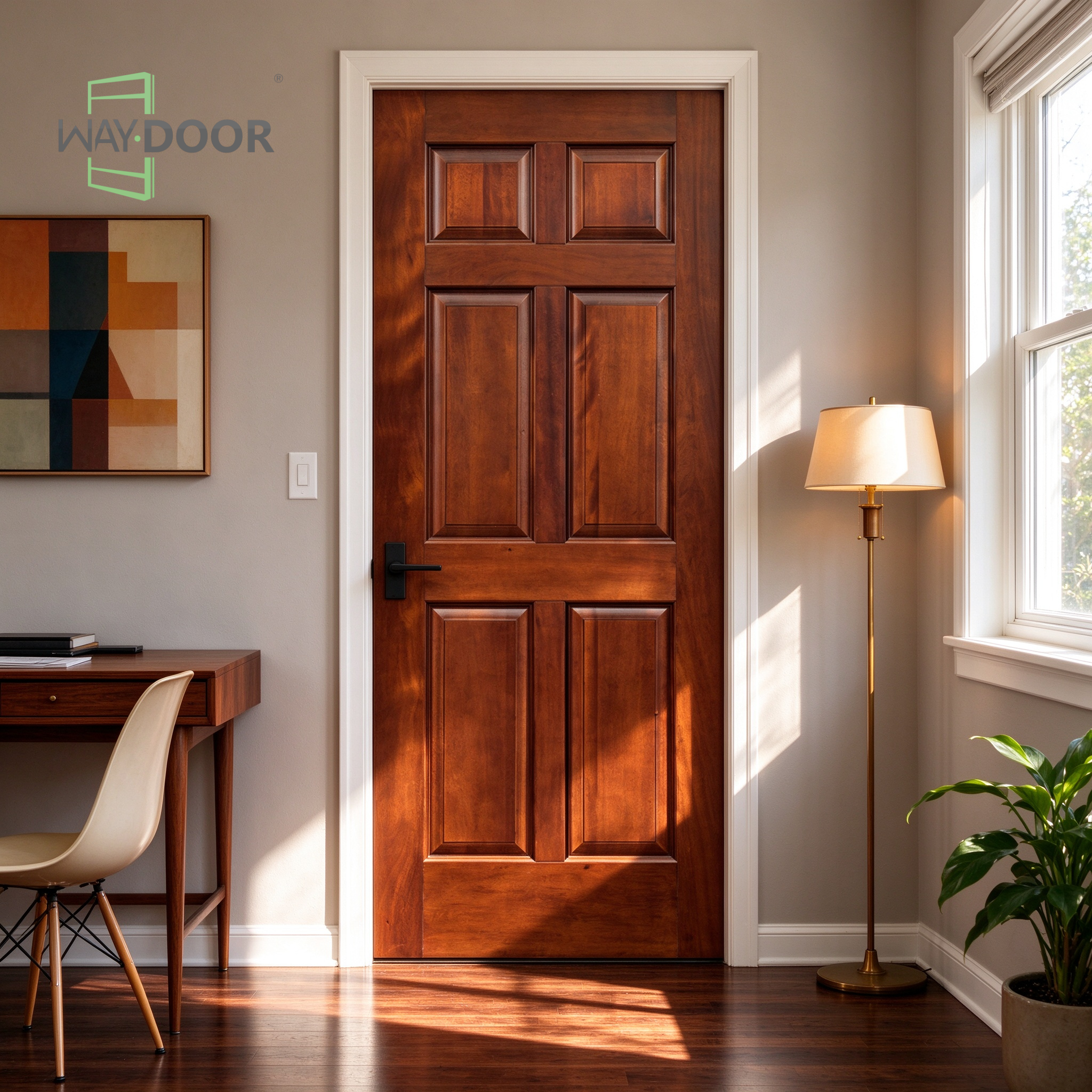 Mid-Century Mahogany 6-Panel Hinged Interior Door