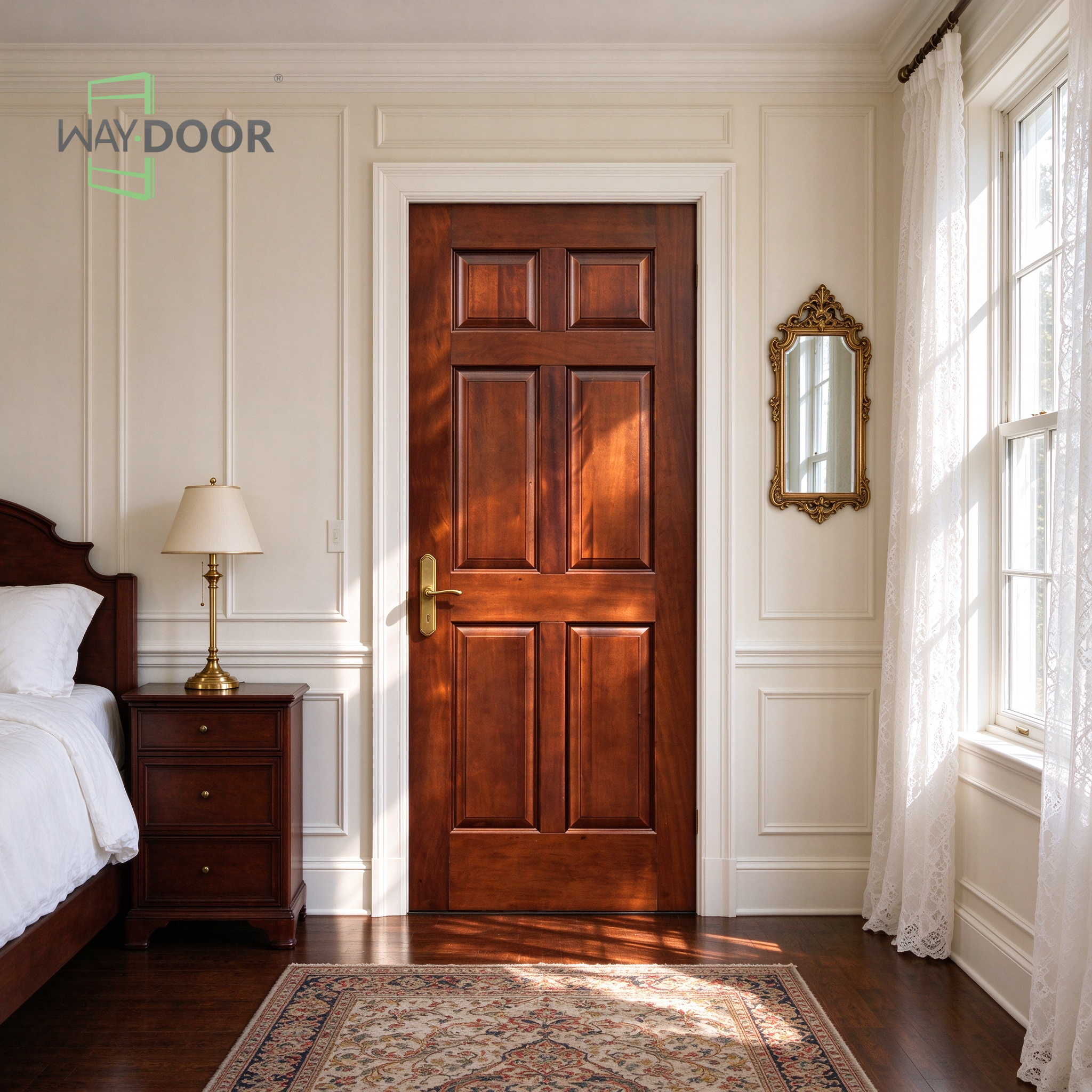 Mid-Century Mahogany 6-Panel Hinged Interior Door