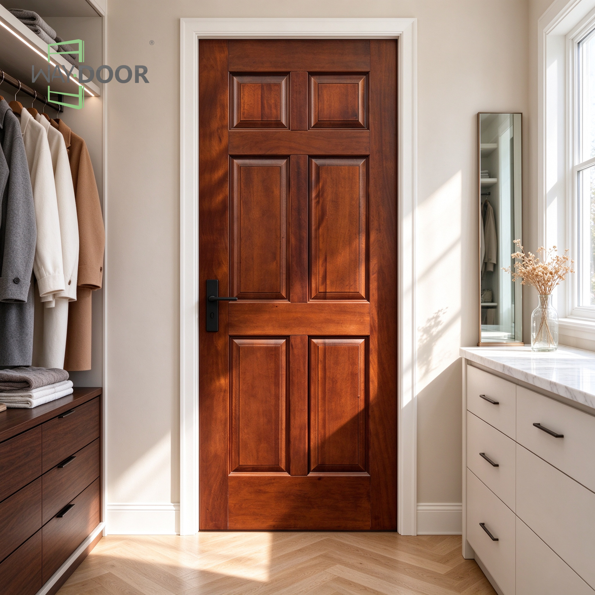 Mid-Century Mahogany 6-Panel Hinged Interior Door