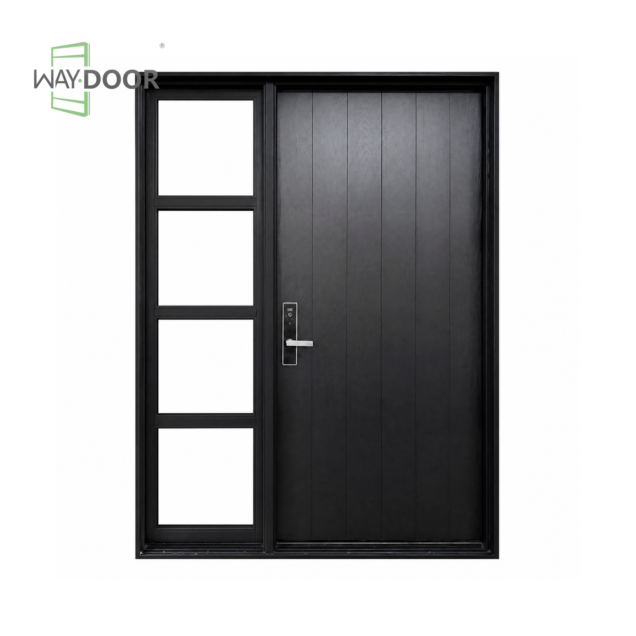 Mid-Century Modern Solid Wood Entry Door with 4-Lite Clear Glass Sidelight