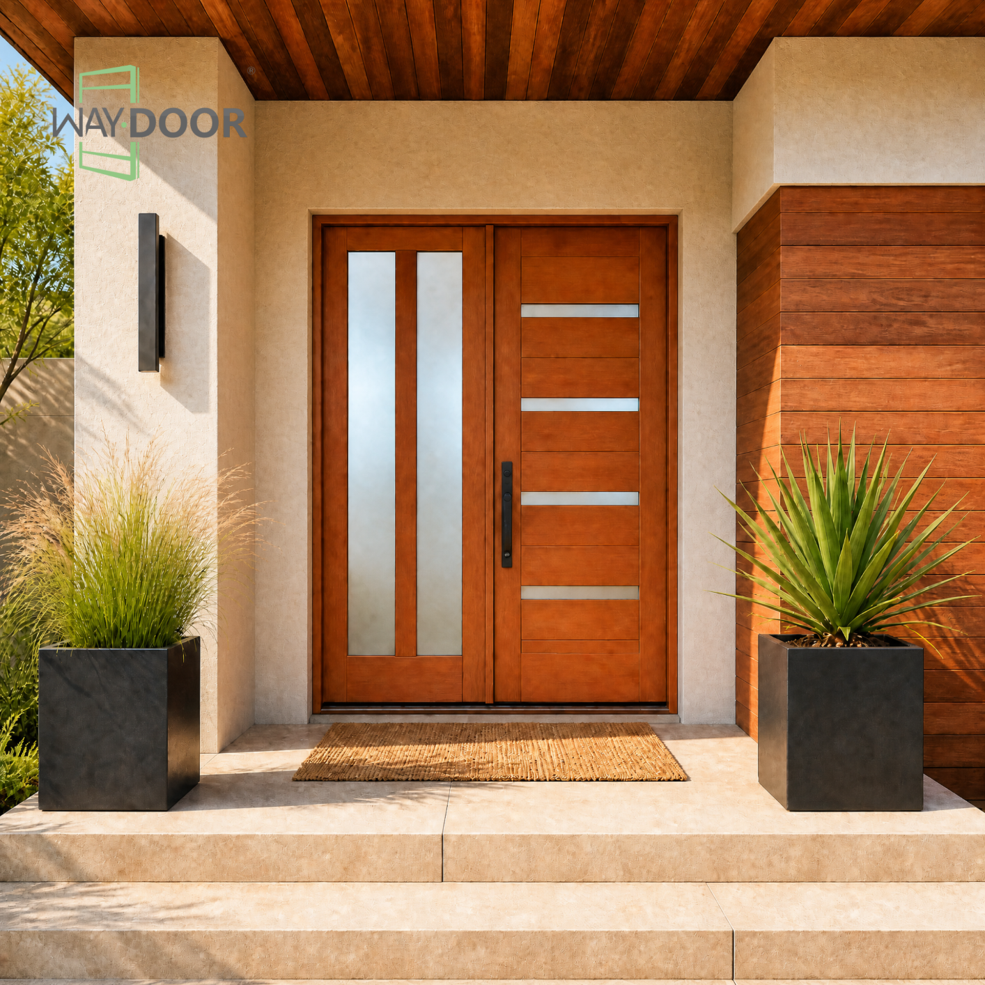 Mid-Century Modern Solid Wood Hinged Entry Door
