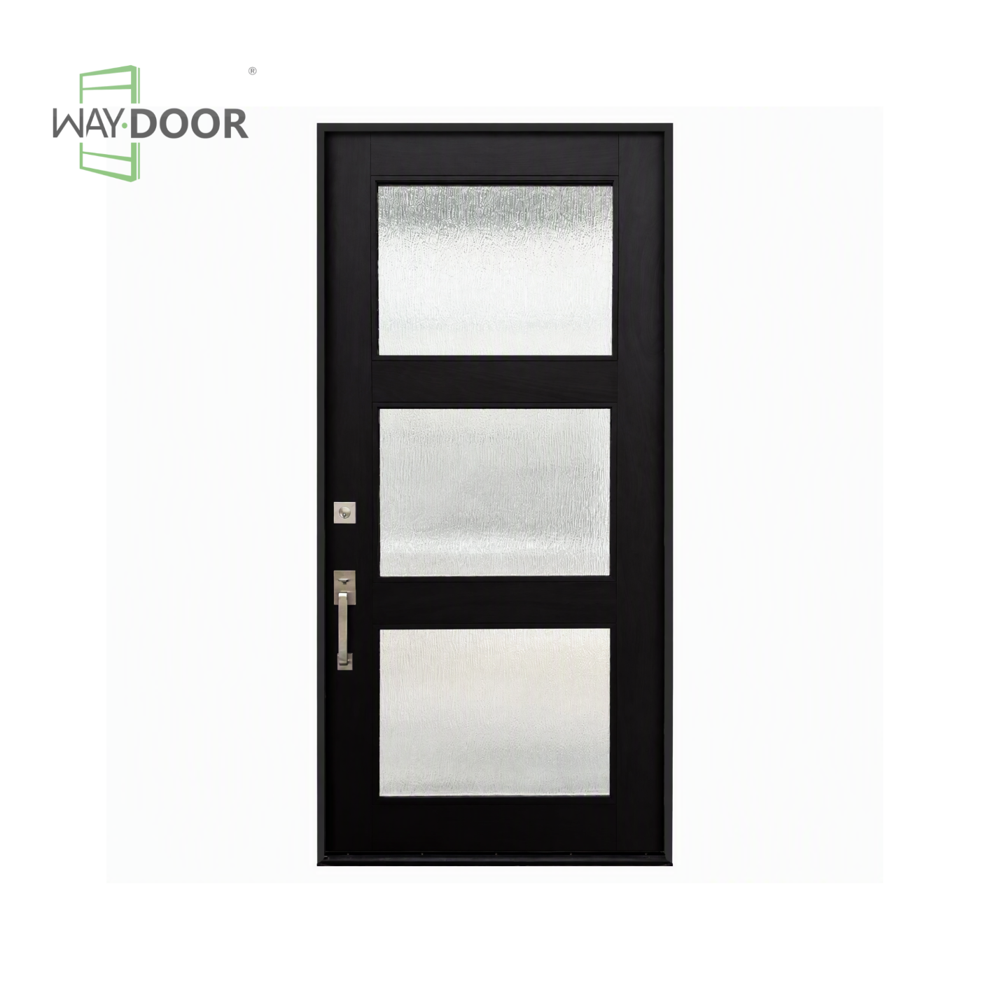 Modern 3-Lite Textured Glass Solid Wood Hinged Entry Door