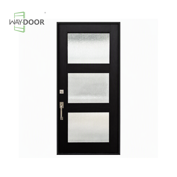 Modern 3-Lite Textured Glass Solid Wood Hinged Entry Door