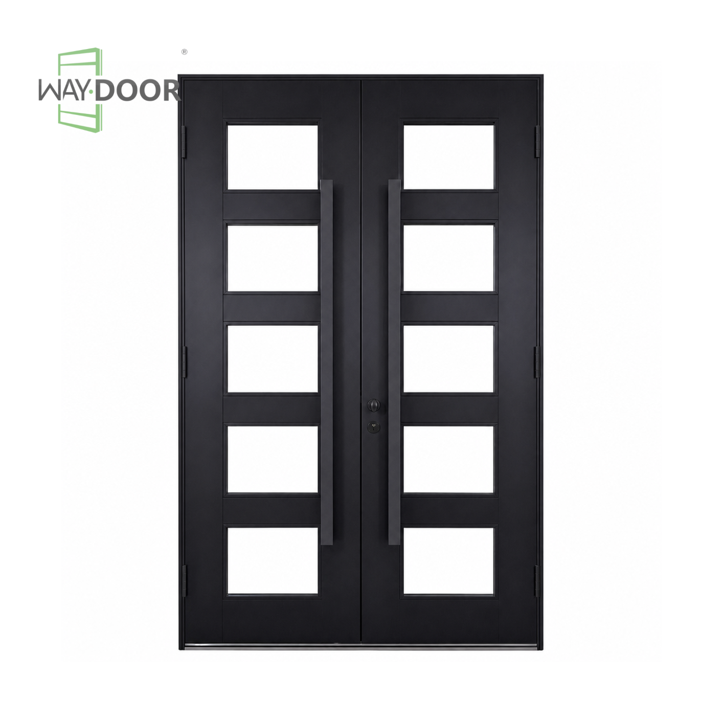 Modern 5-Lite Glass Double Solid Wood Hinged Exterior Door