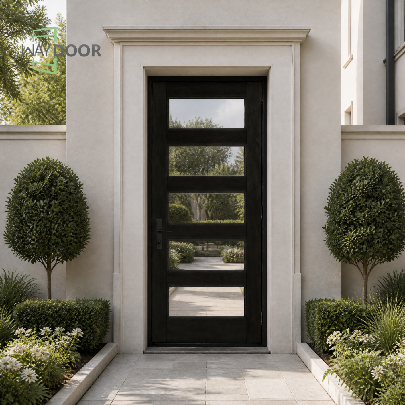 Modern 5‑Lite Horizontal Solid Wood Entry Door