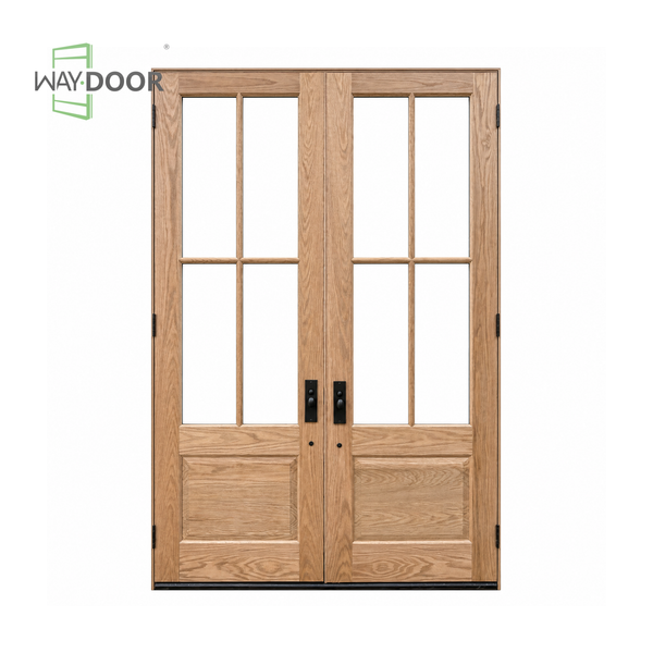 Modern Farmhouse 4-Lite Solid Wood Double Hinged Entry Door