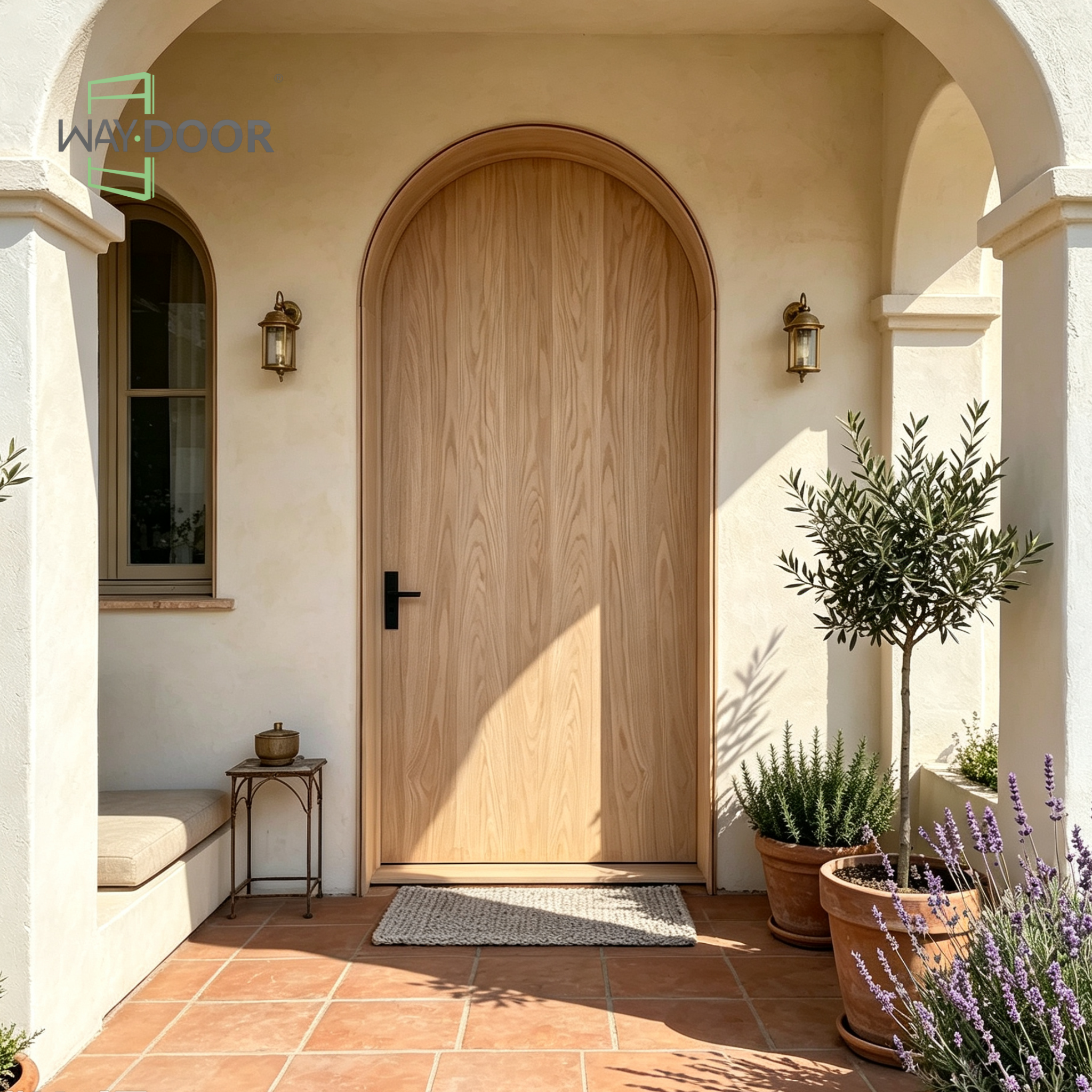 Modern Farmhouse Arched Solid Wood Single Hinged Entry Door