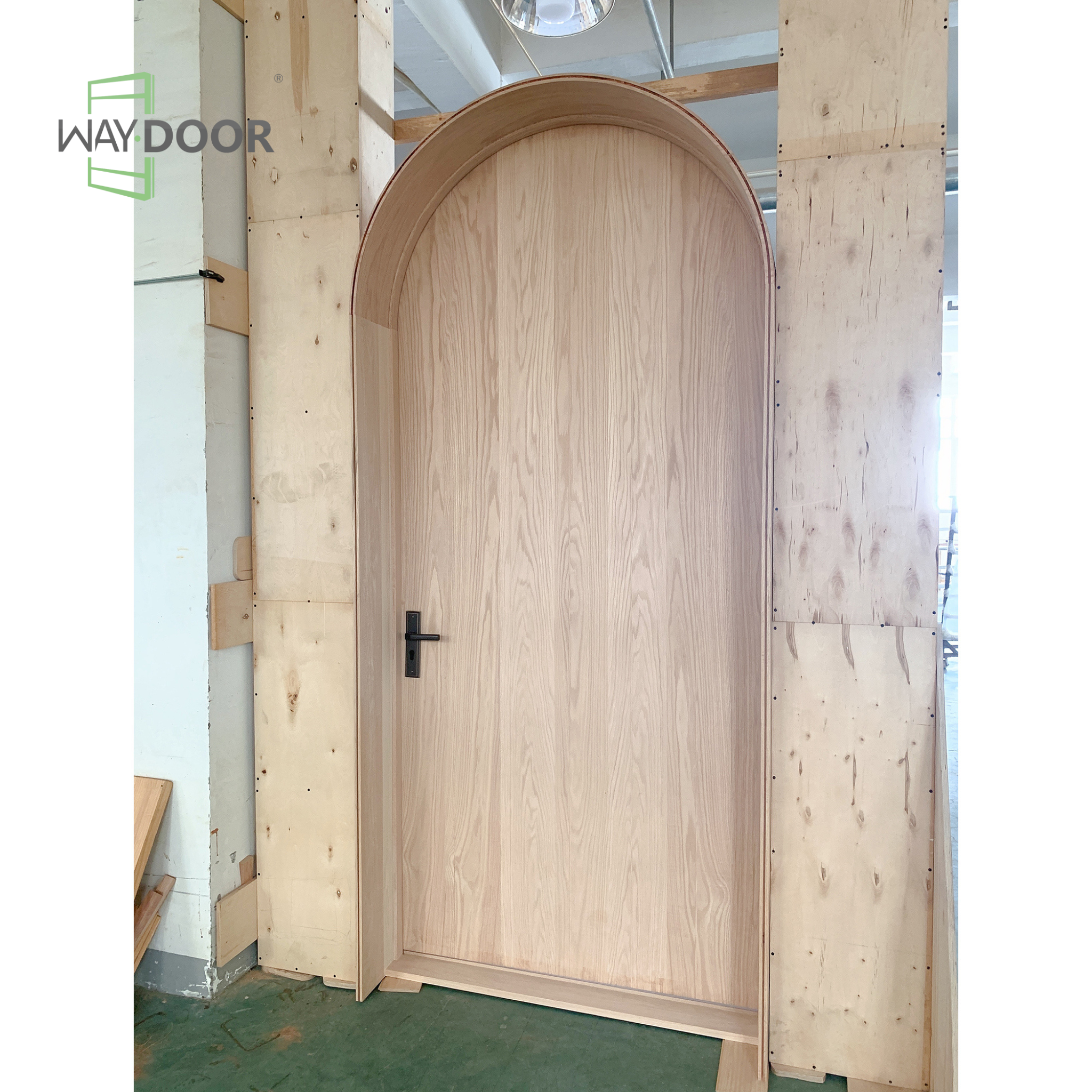 Modern Farmhouse Arched Solid Wood Single Hinged Entry Door