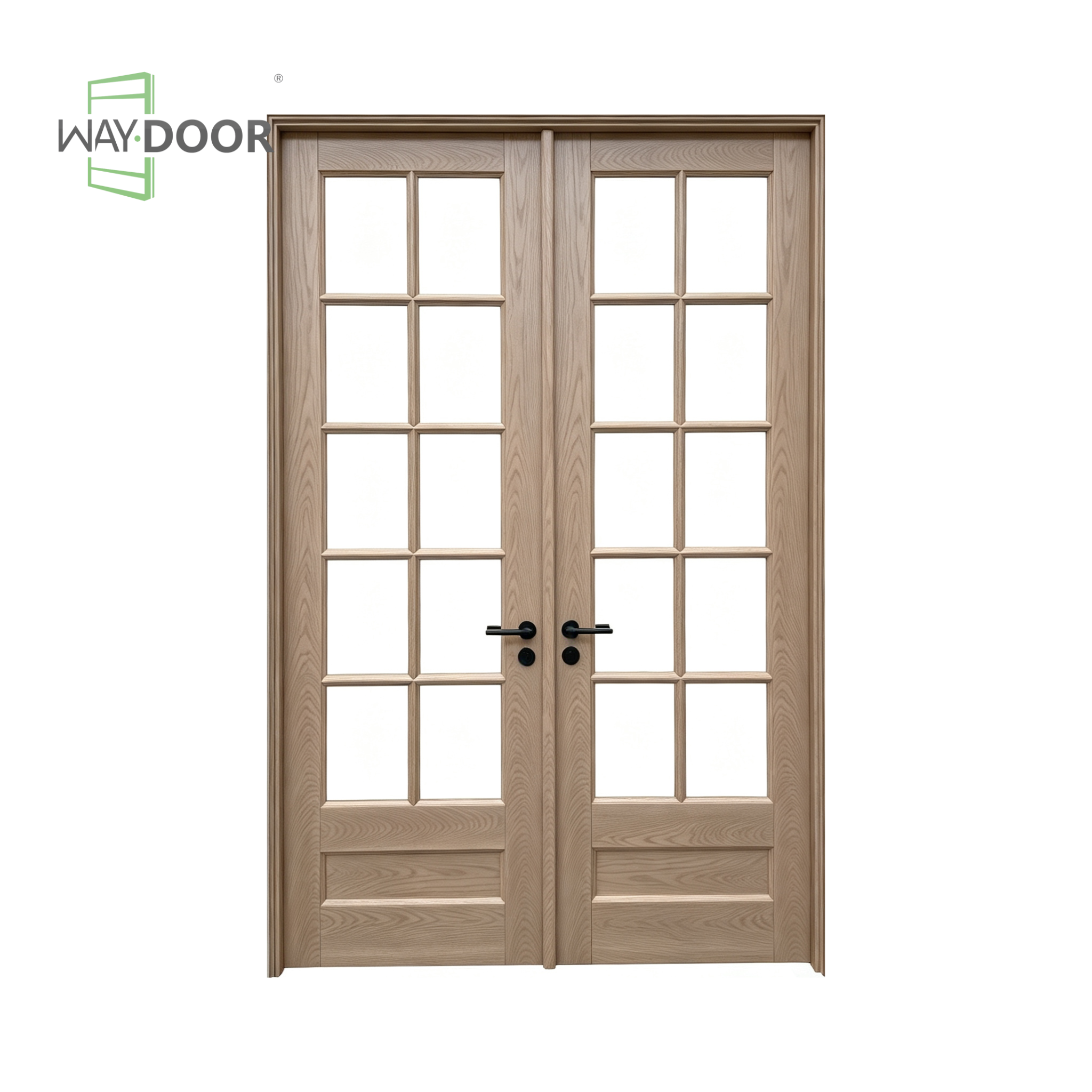 Modern Farmhouse Clear Glass Solid Wood Hinged Double Interior Doors
