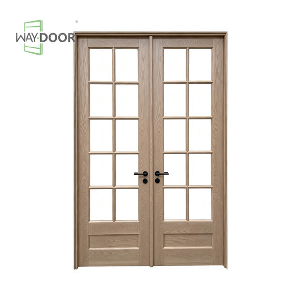 Modern Farmhouse Clear Glass Solid Wood Hinged Double Interior Doors