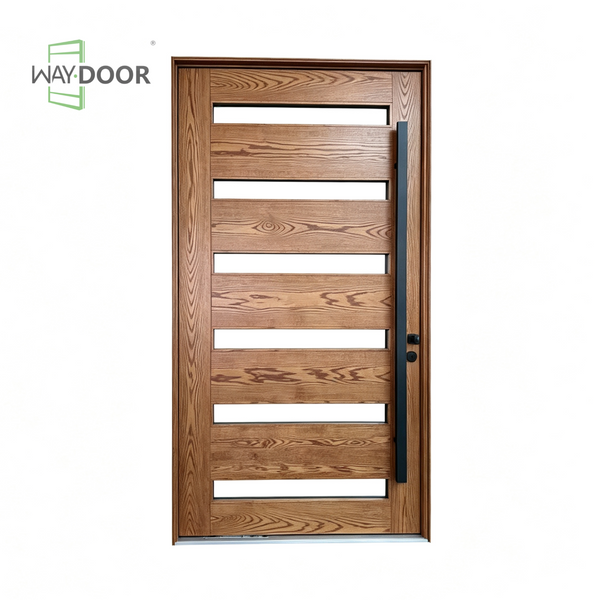 Modern Horizontal Glass Solid Wood Pivot Entry Door