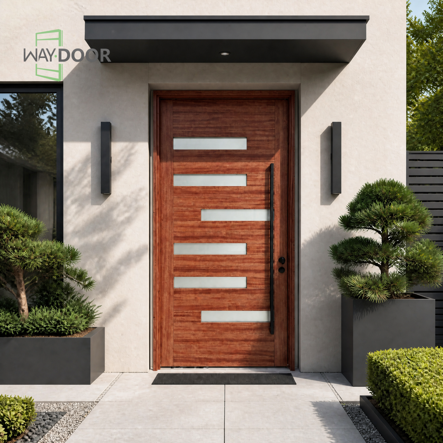 Modern Horizontal Solid Wood Pivot Entry Door