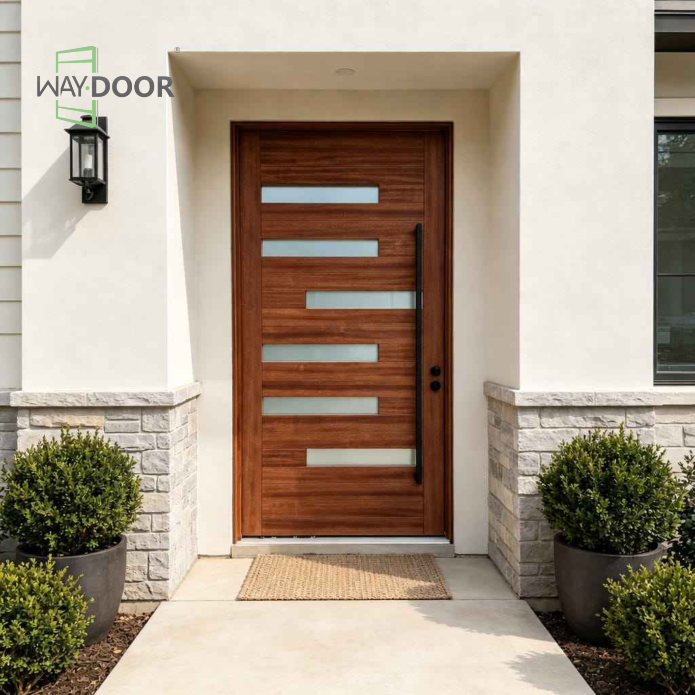 Modern Horizontal Solid Wood Pivot Entry Door