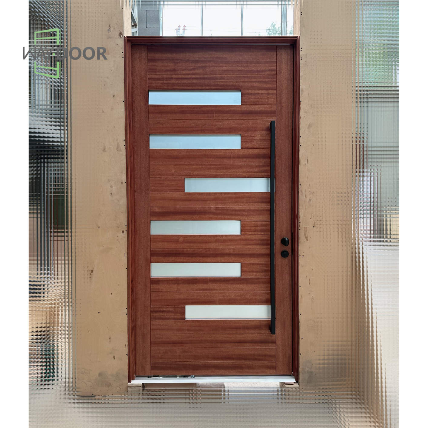 Modern Horizontal Solid Wood Pivot Entry Door