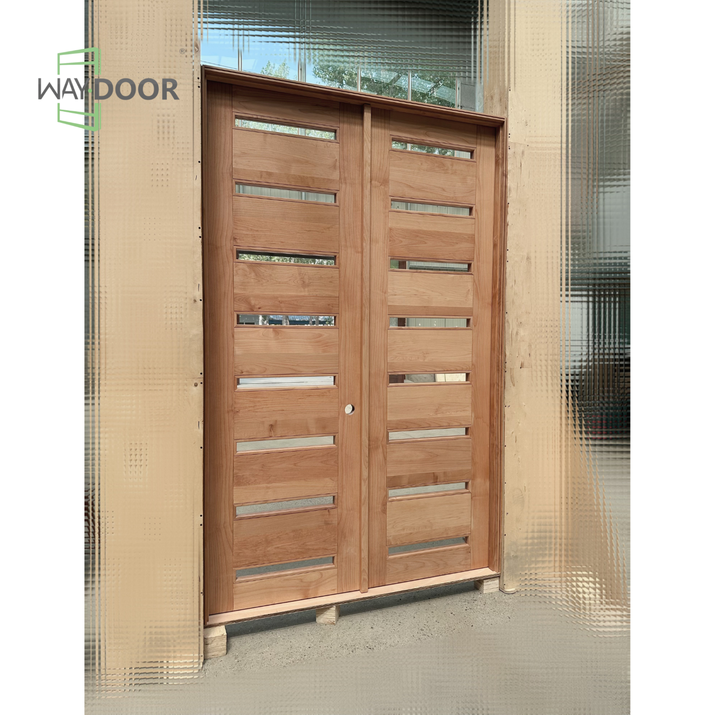 Modern Horizontal‑Lite Solid Wood Double Hinged Interior Door