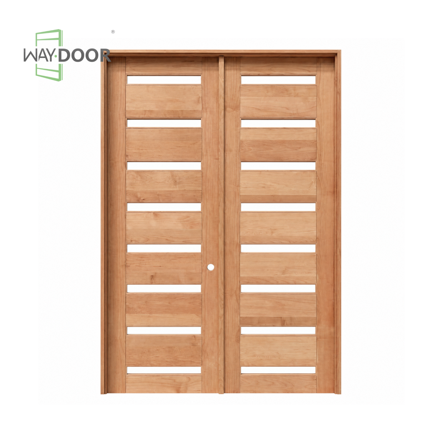 Modern Horizontal‑Lite Solid Wood Double Hinged Interior Door