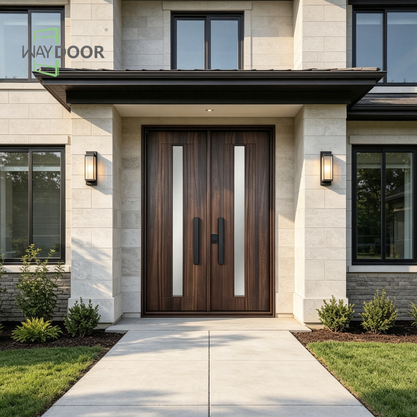 Modern Solid Wood Entry Door With Glass