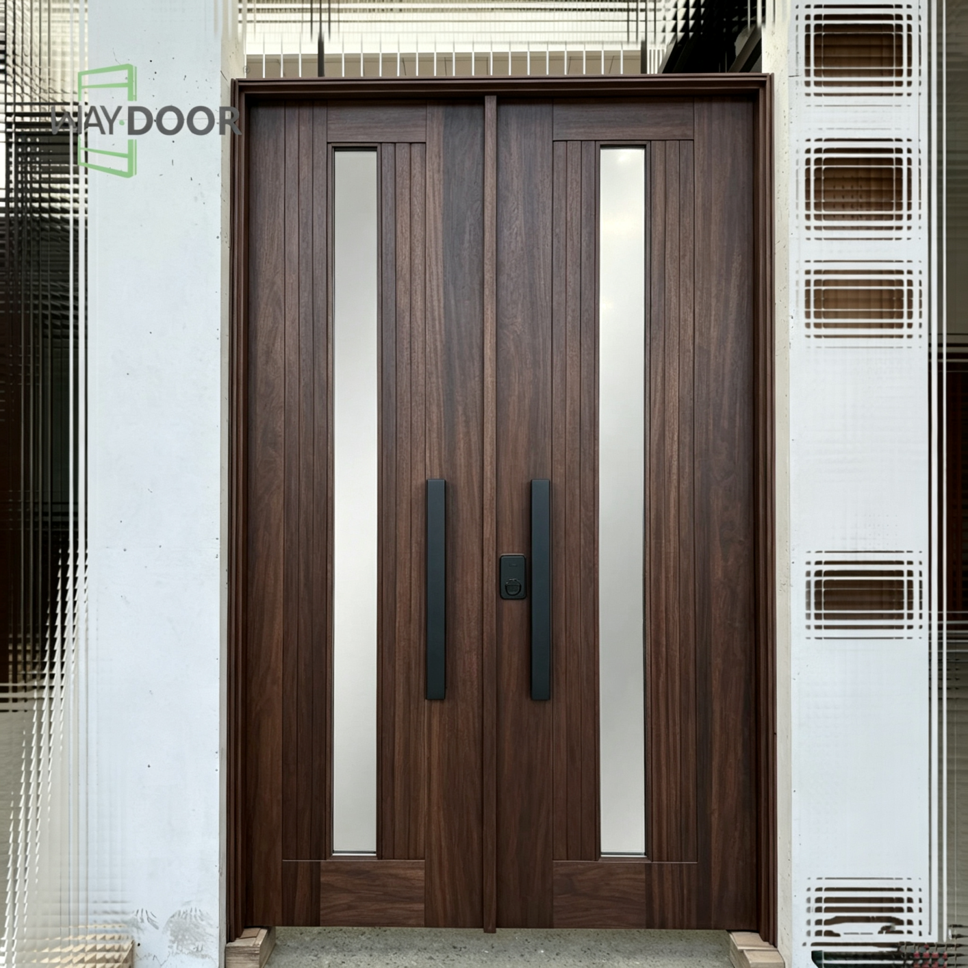 Modern Solid Wood Entry Door With Glass
