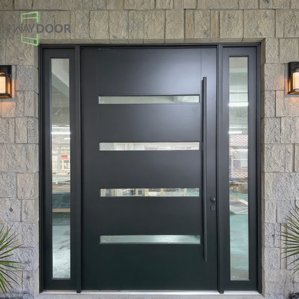 Modern Solid Wood Exterior Door with Double Sidelights