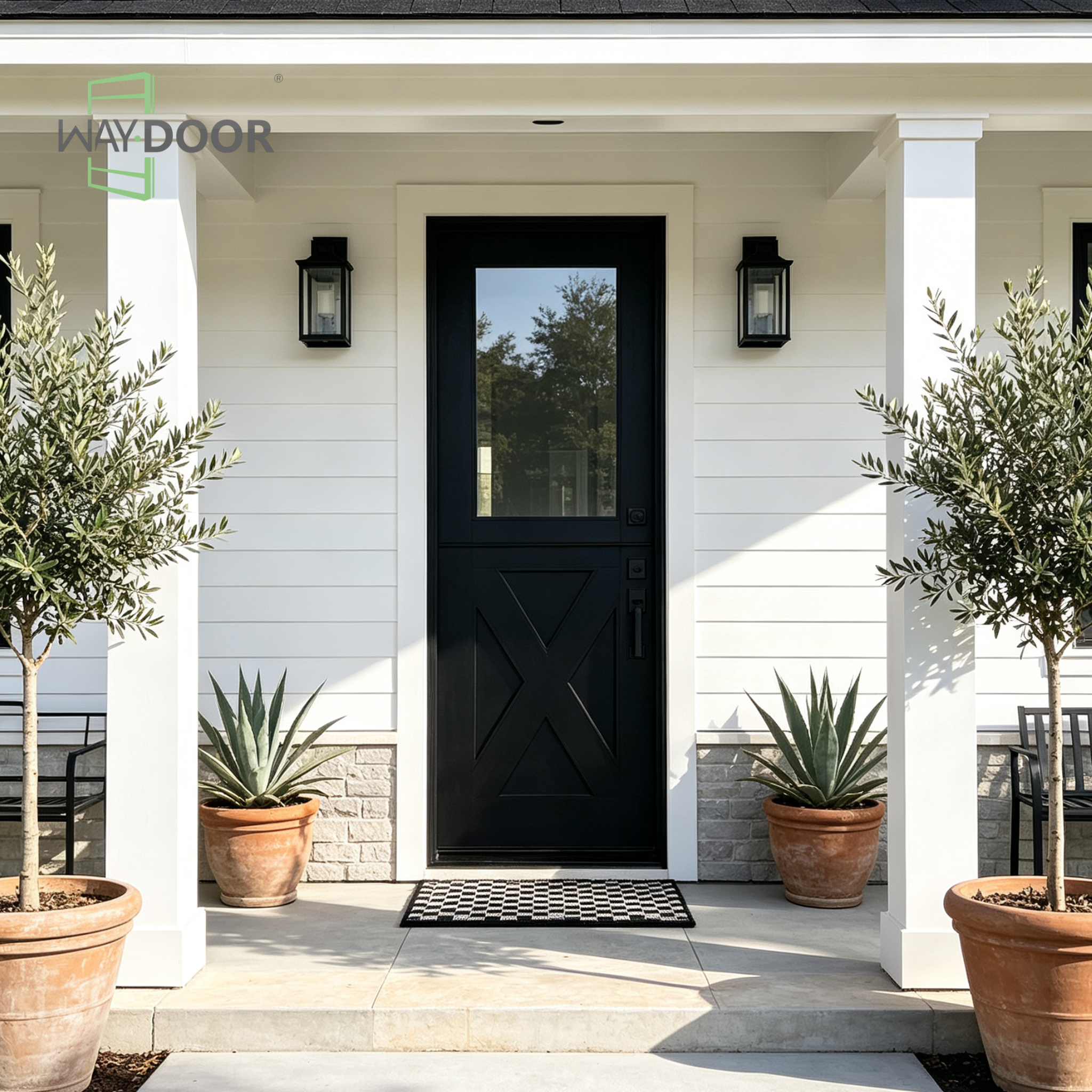 Modern Solid Wood Hinged Dutch Entry Door with Clear Glass