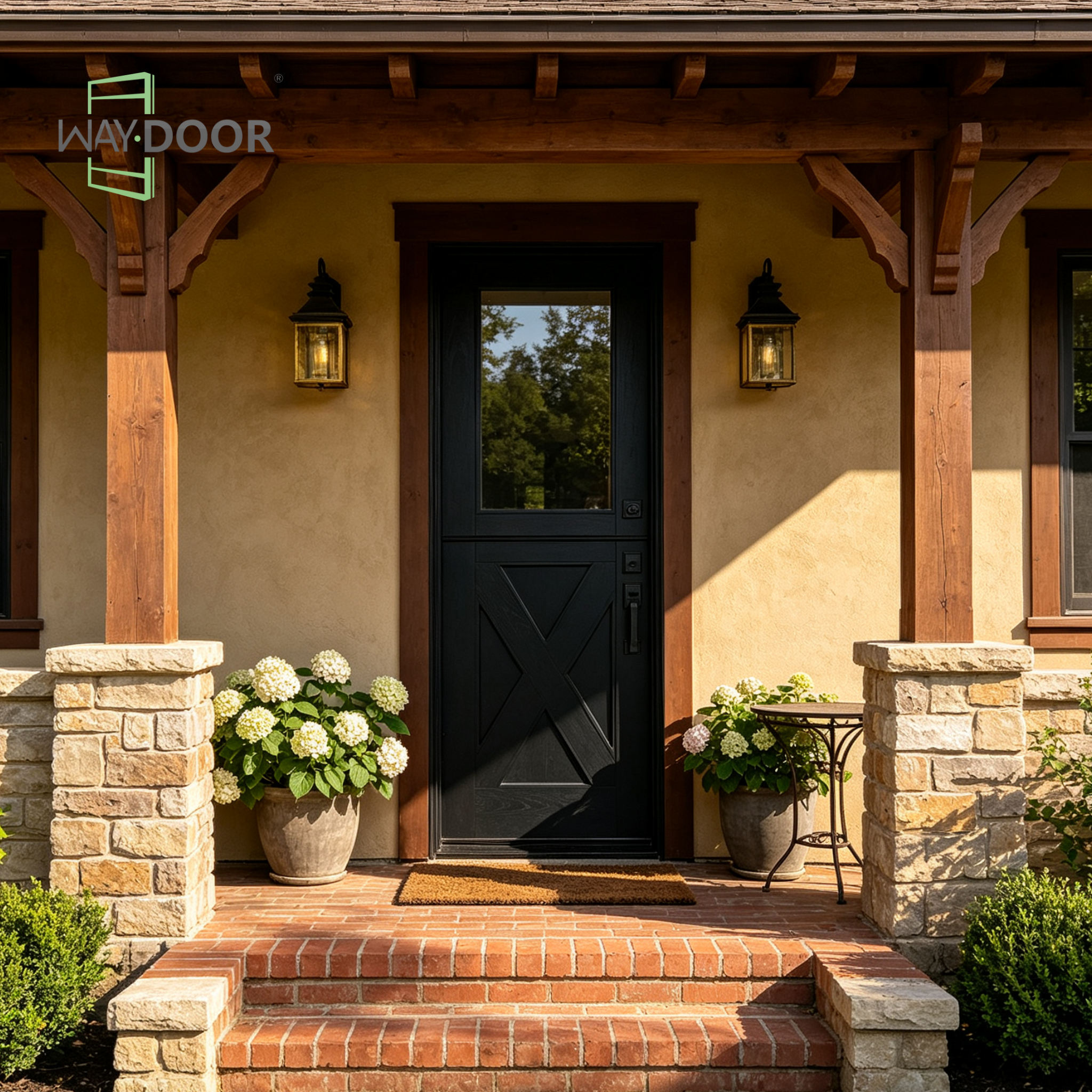 Modern Solid Wood Hinged Dutch Entry Door with Clear Glass