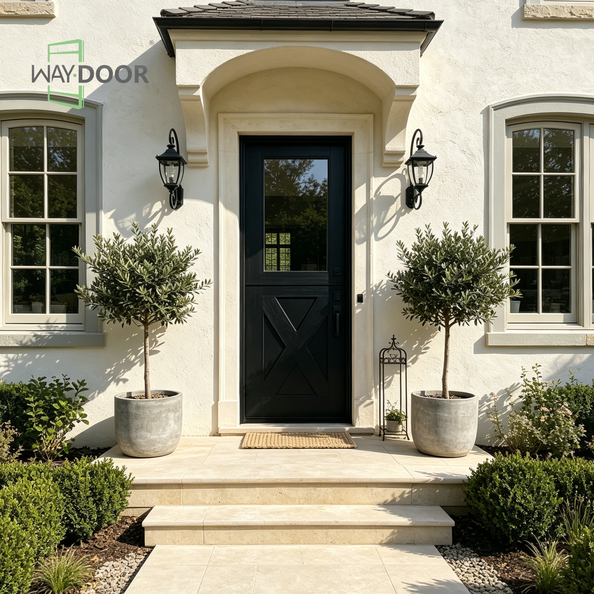 Modern Solid Wood Hinged Dutch Entry Door with Clear Glass