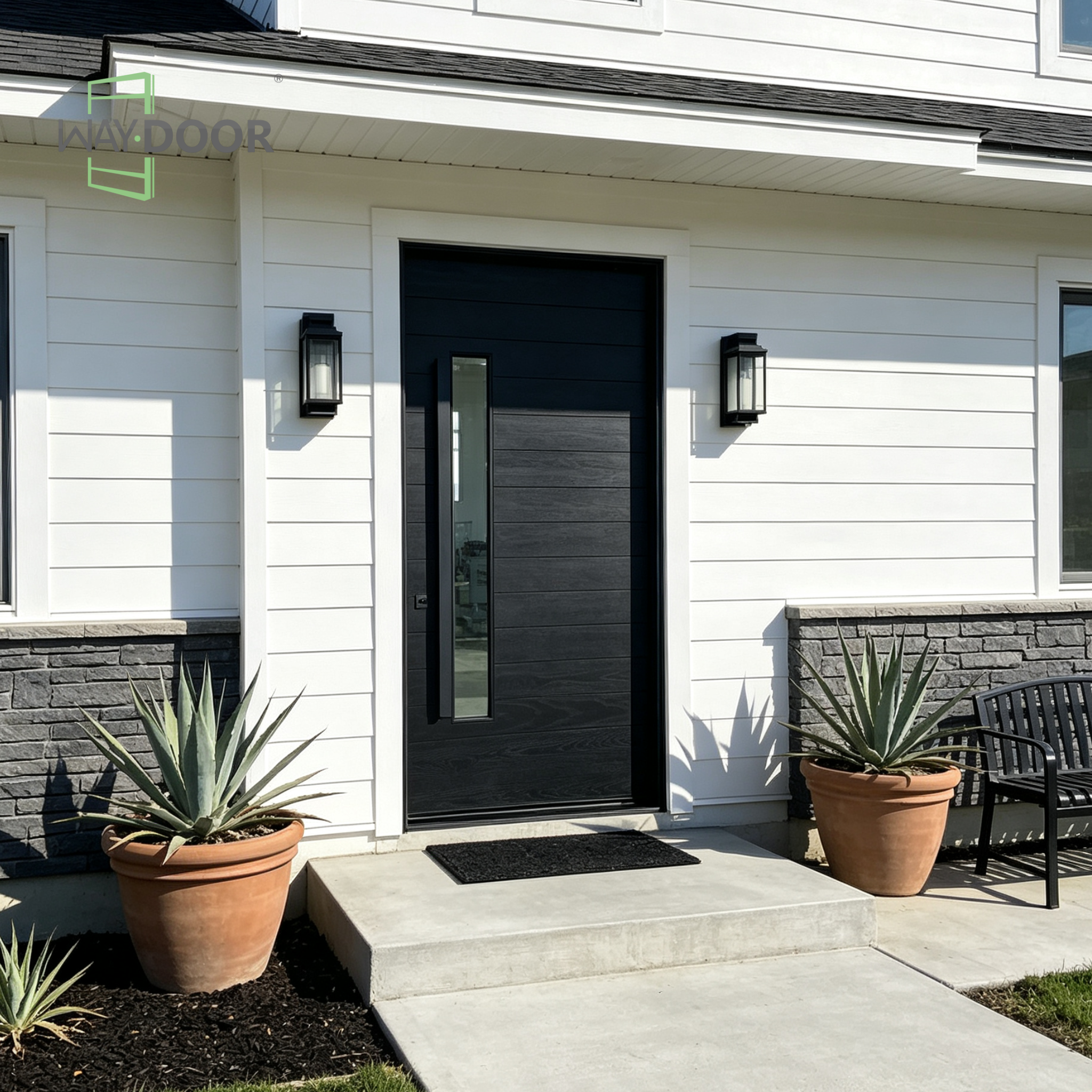 Modern Solid Wood Pivot Entry Door with Clear Glass