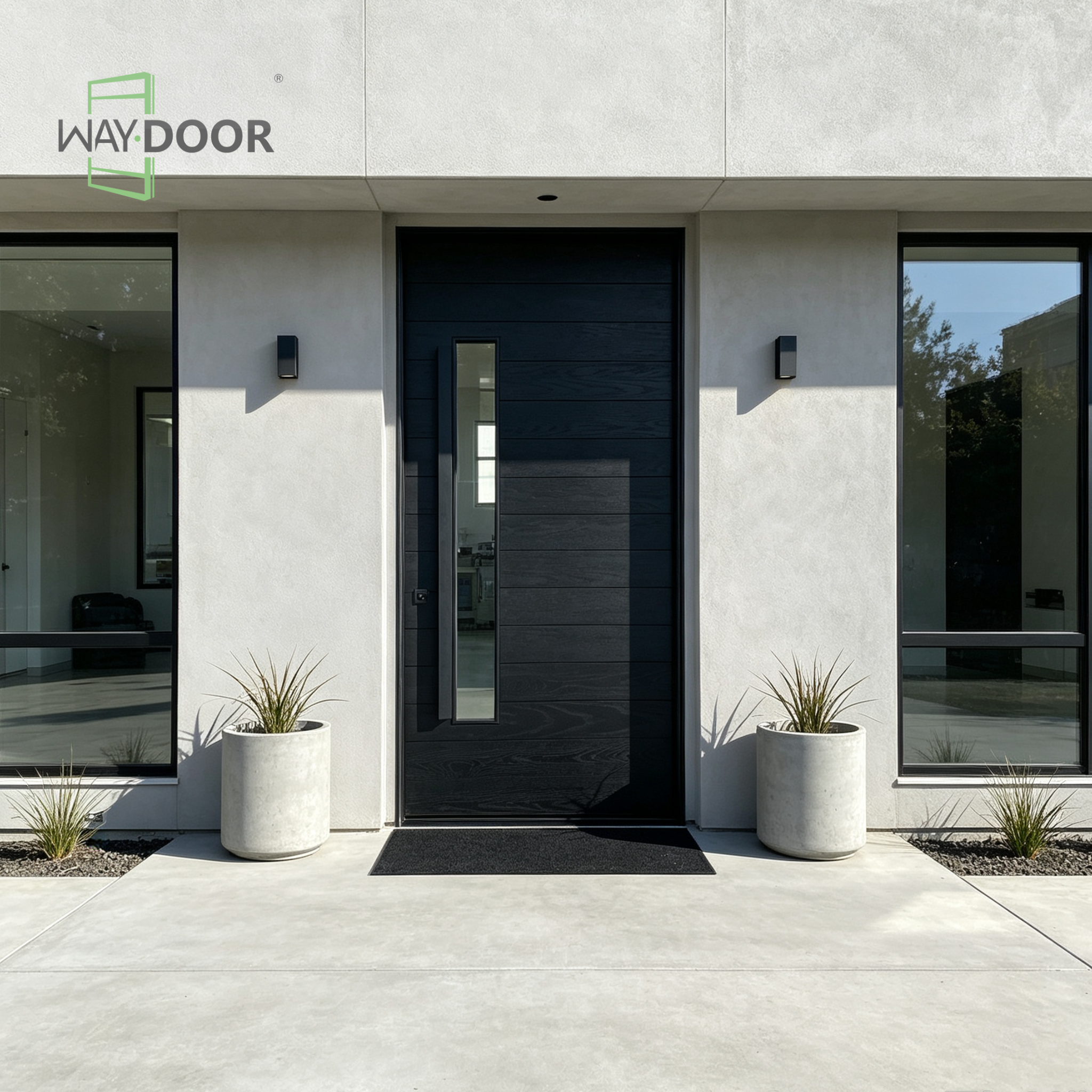 Modern Solid Wood Pivot Entry Door with Clear Glass