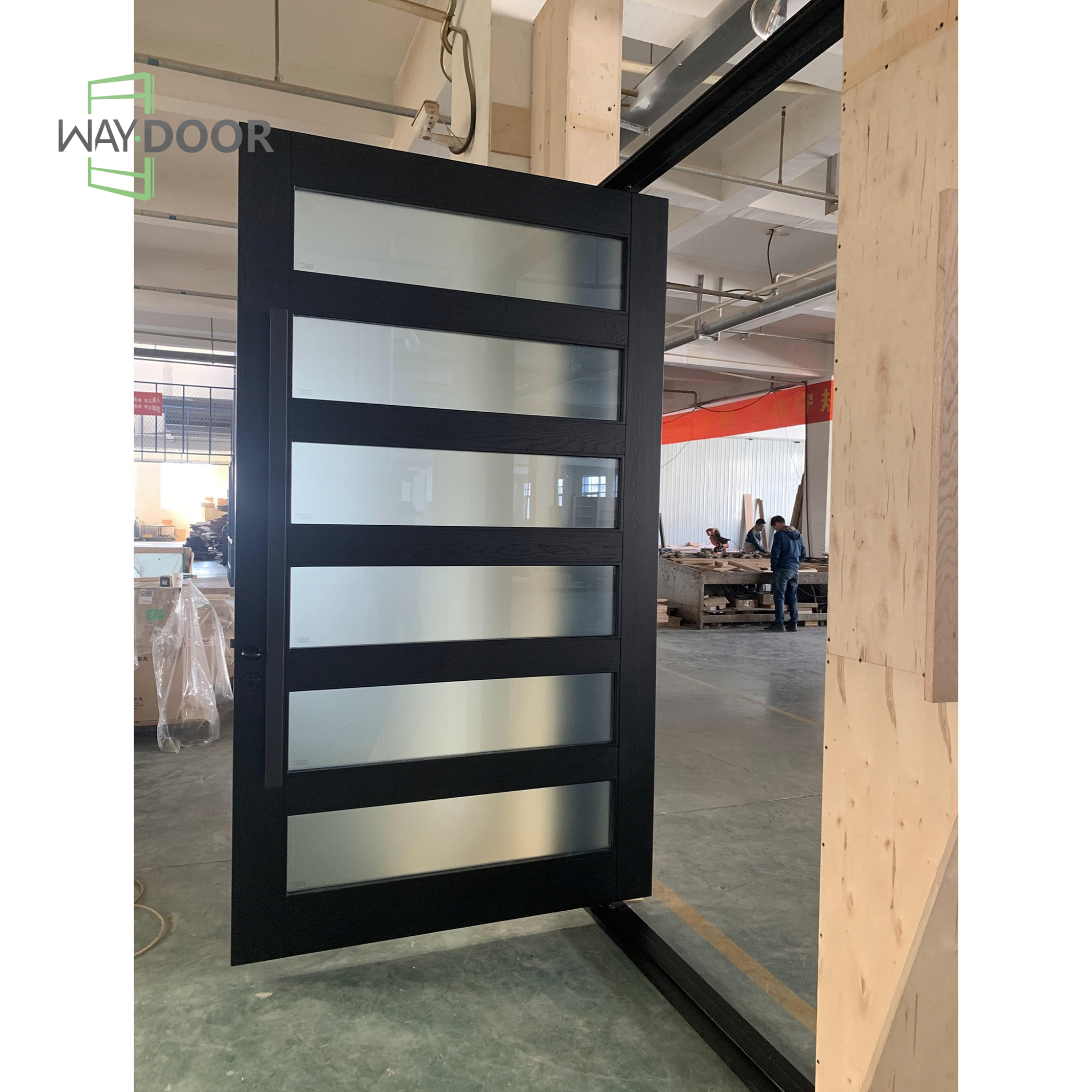 Modern Solid Wood Pivot Entry Door with Frosted Glass
