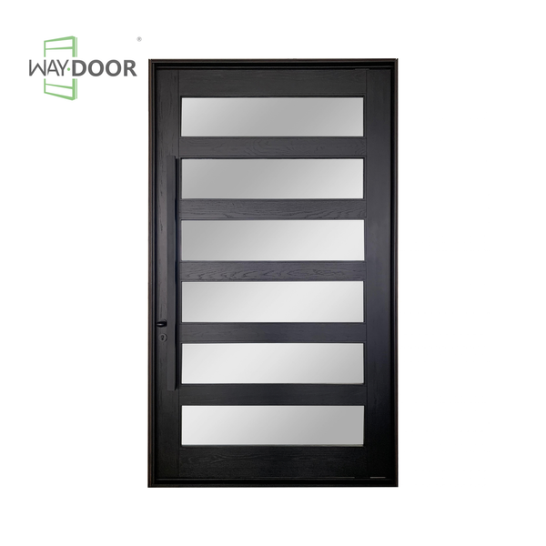 Modern Solid Wood Pivot Entry Door with Frosted Glass