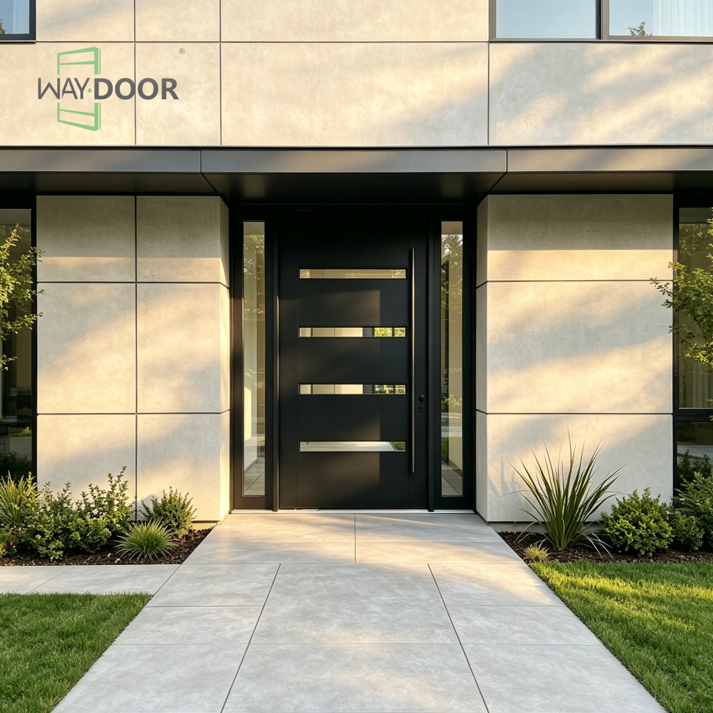 Modern Solid Wood Pivot Entry Door with Sidelights