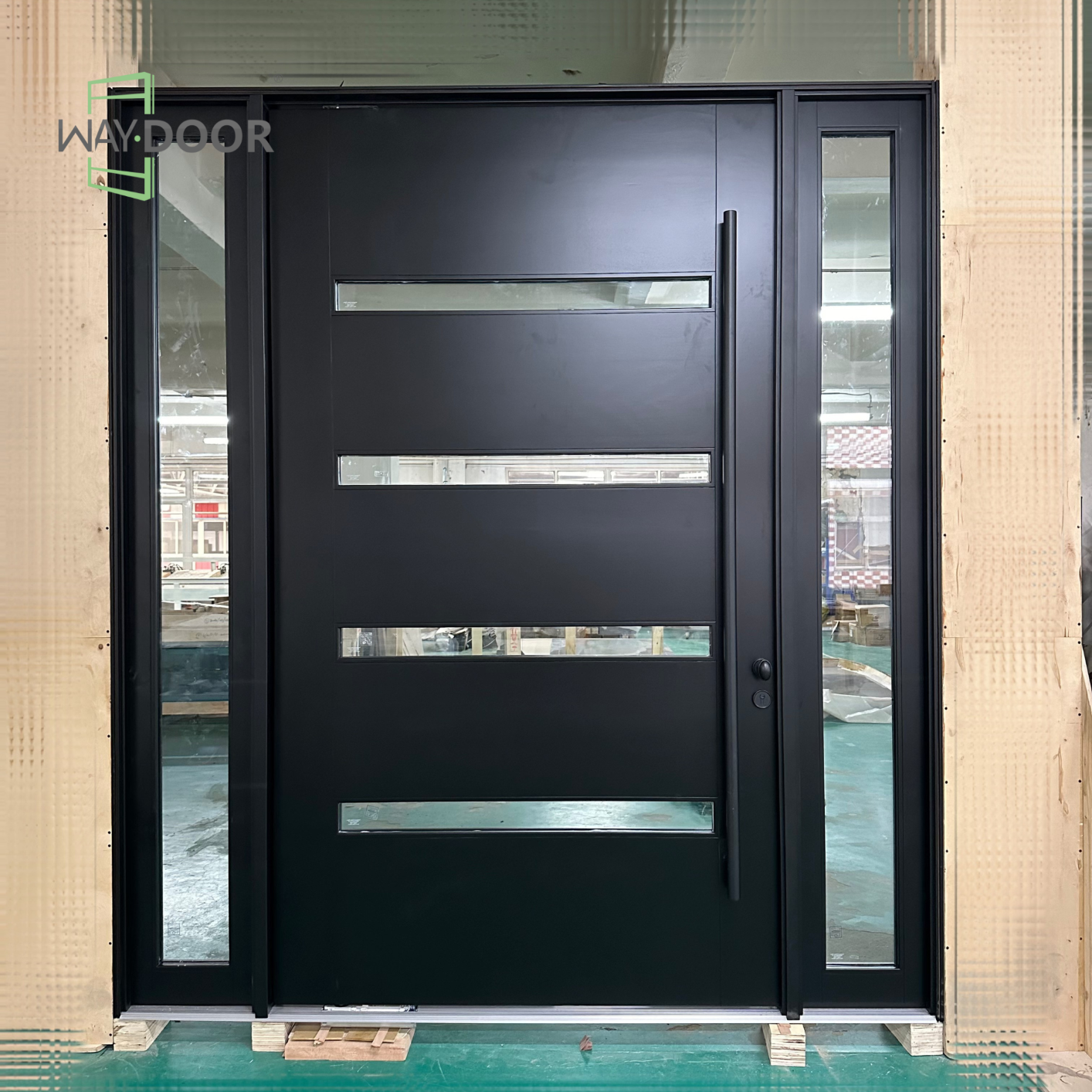 Modern Solid Wood Pivot Entry Door with Sidelights