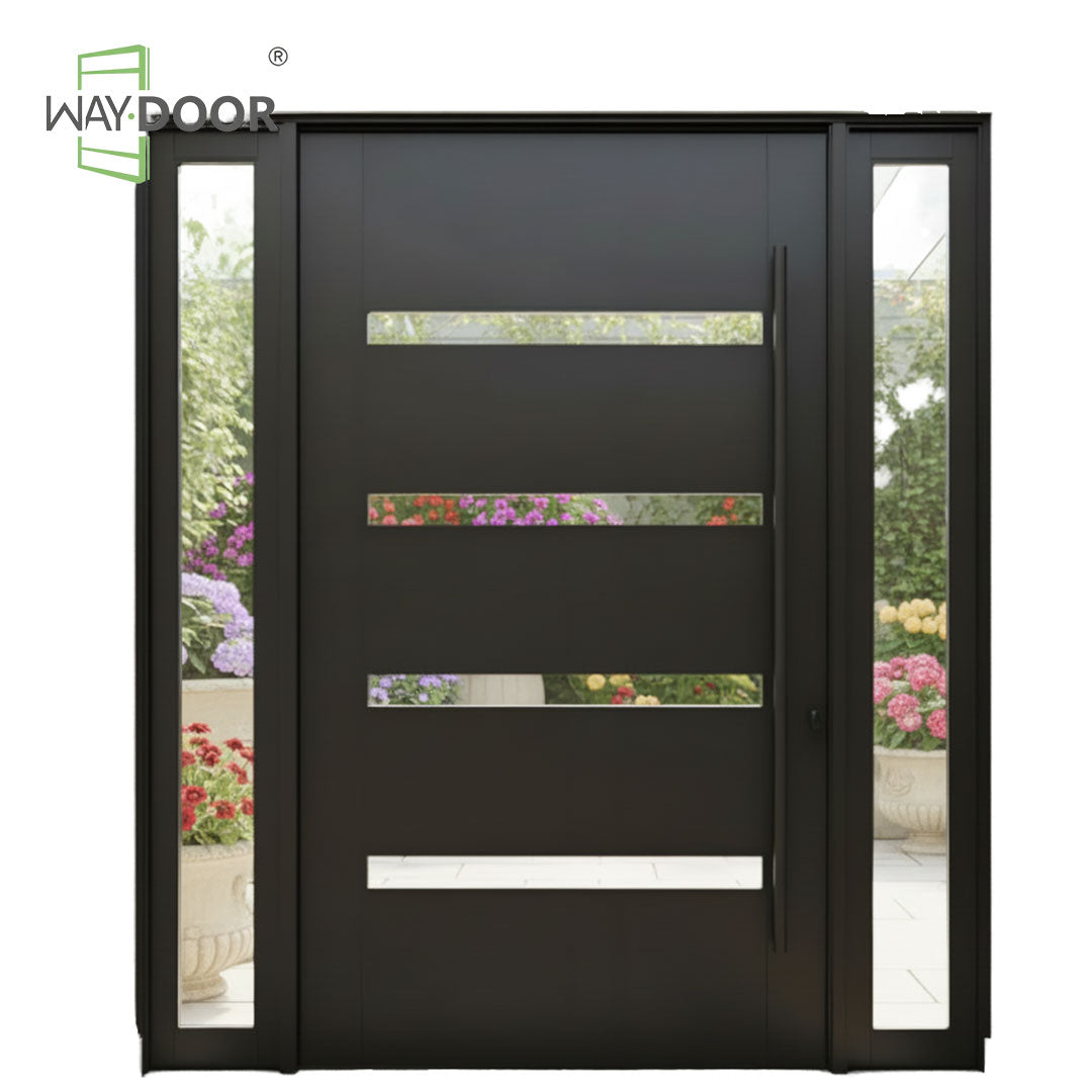 Modern Solid Wood Pivot Entry Door with Sidelights