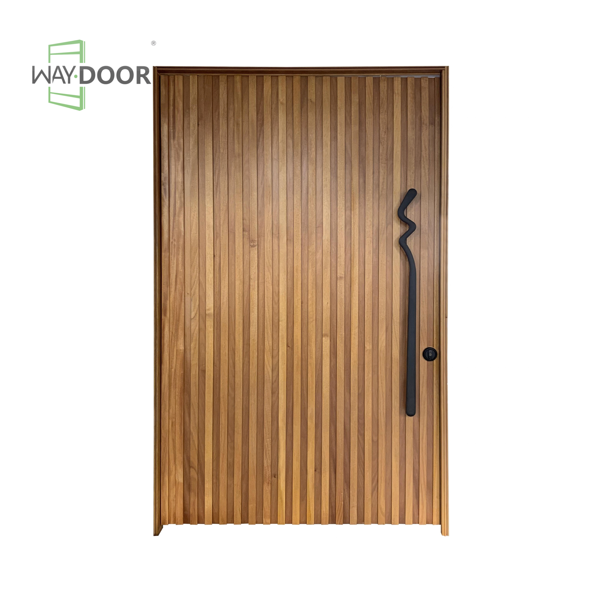 Modern Solid Wood Pivot Entry Door with Vertical Slat Panels